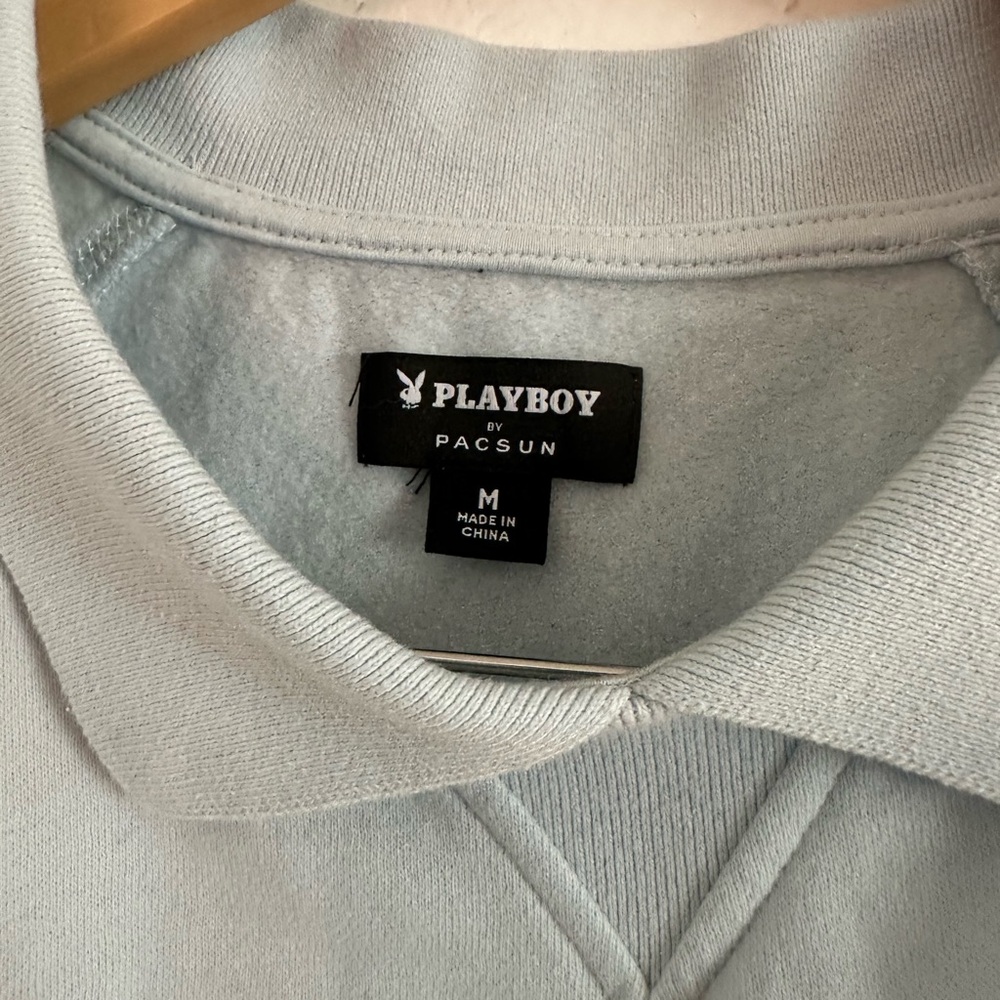 PacSun x Playboy Light Blue Cropped Collared Sweatshirt Logo Top Size M Preppy - Picture 3 of 7